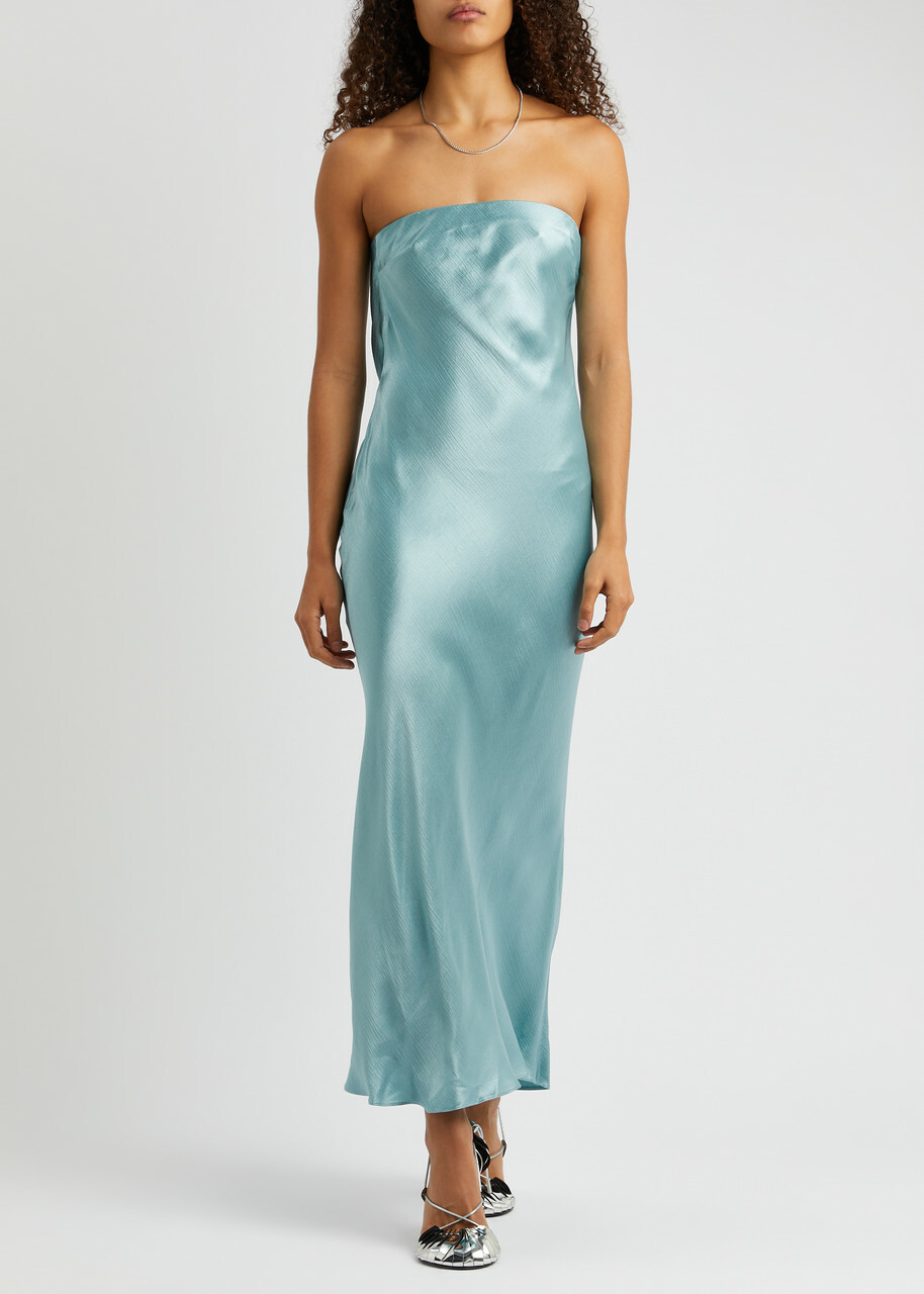 Bec & Bridge Moon Dance Strapless Satin Maxi Dress Teal