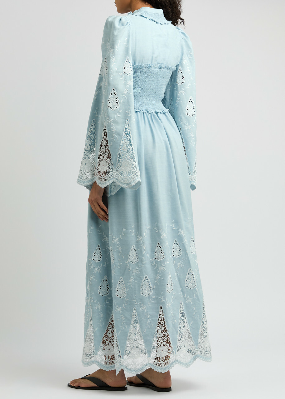 Lug Von Siga Tiara Guipure Lace-trimmed Woven Maxi Dress Light Blue