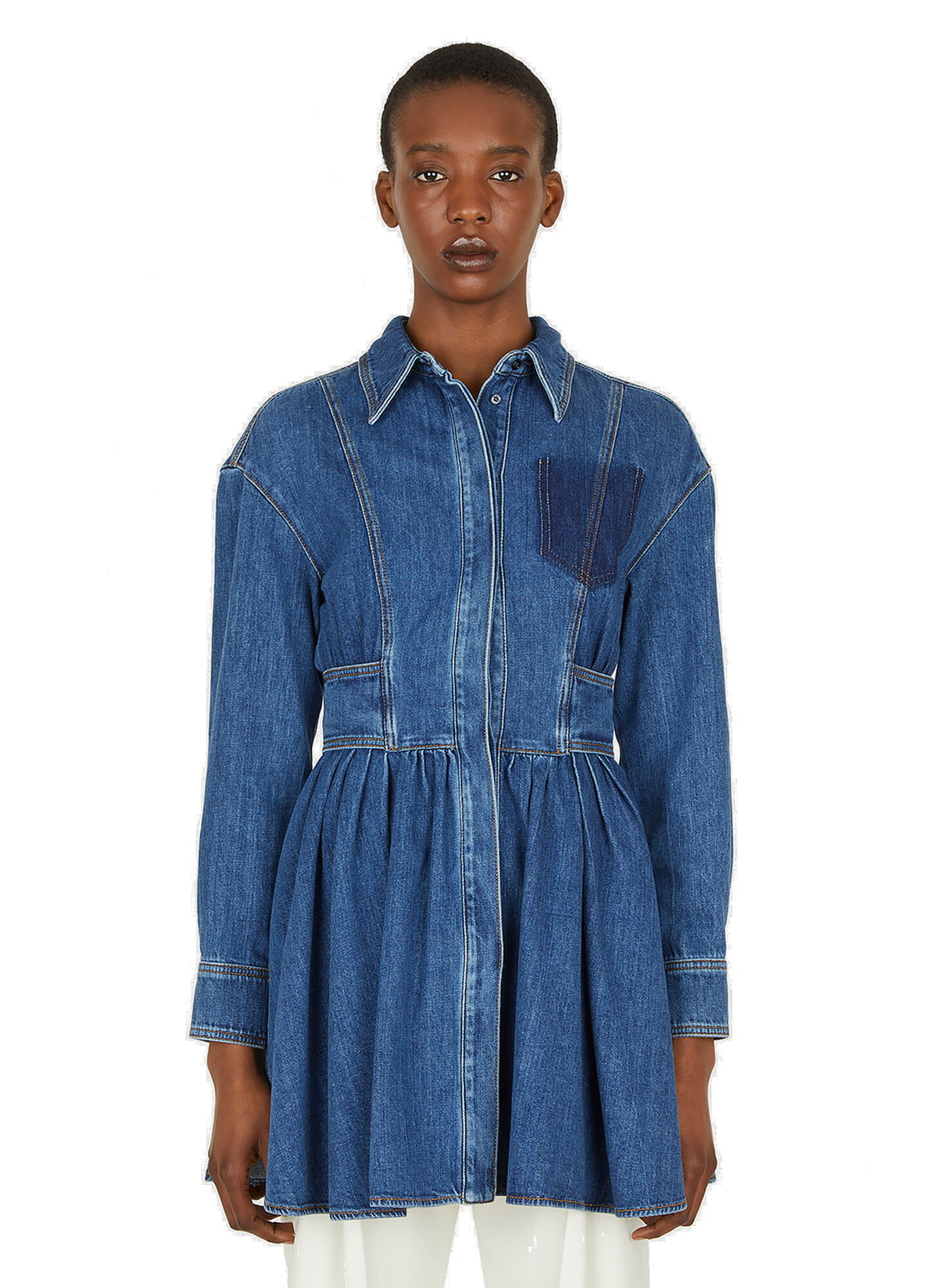 Denim Mini Shirt Dress in Blue Alexander McQueen