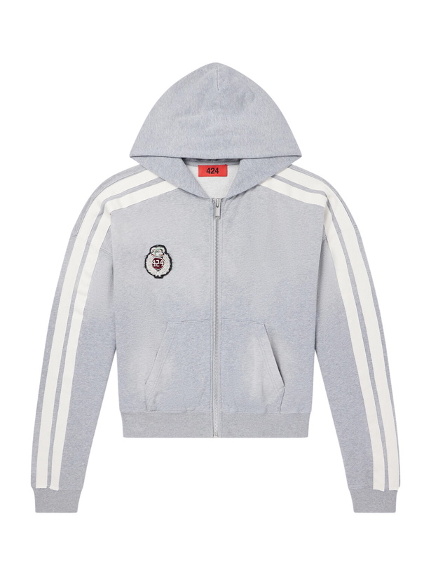 Photo: 424 - Logo-Appliquéd Distressed Cotton-Jersey Hoodie - Gray