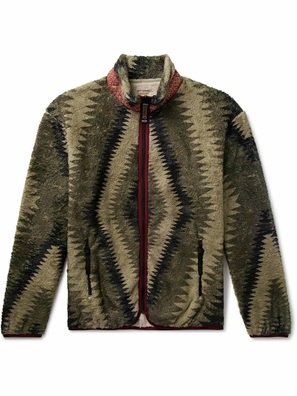 Photo: KAPITAL - Jacquard-Trimmed Printed Fleece Jacket - Green