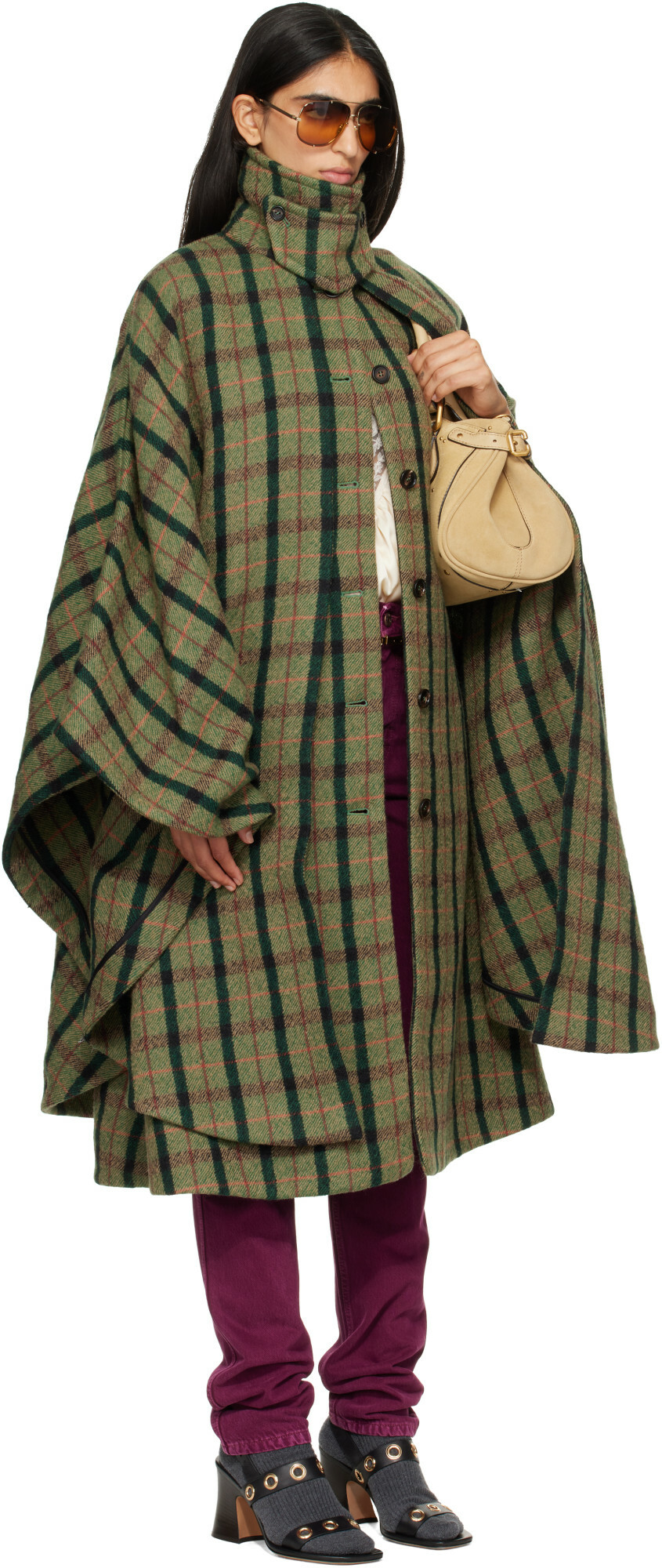 Chloé Khaki Layered Long Cape Coat
