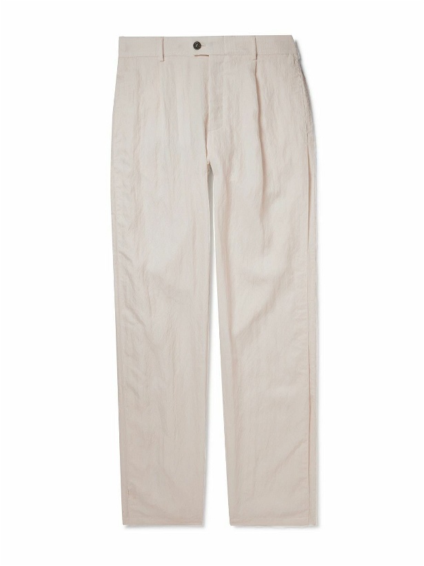 Photo: Giorgio Armani - Straight-Leg Pleated Crinkled Stretch-Shell Trousers - White