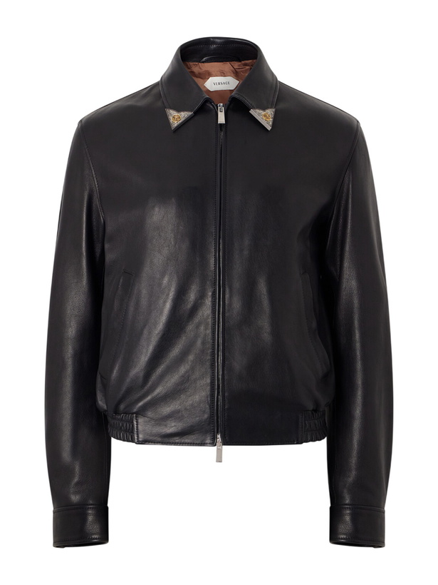 Photo: Versace - Medusa-Embellished Leather Blouson Jacket - Black