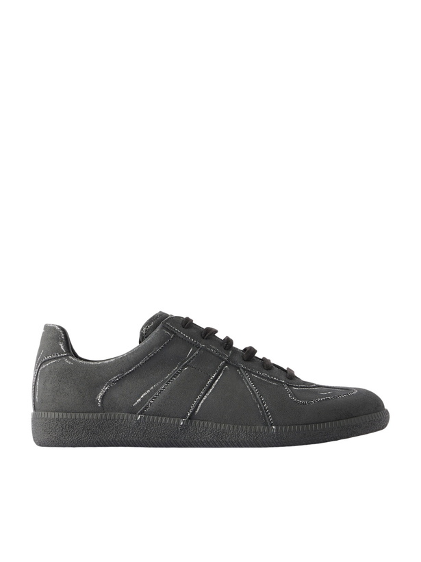 Photo: Maison Margiela - Replica Blackboard-Effect Leather Sneakers - Black