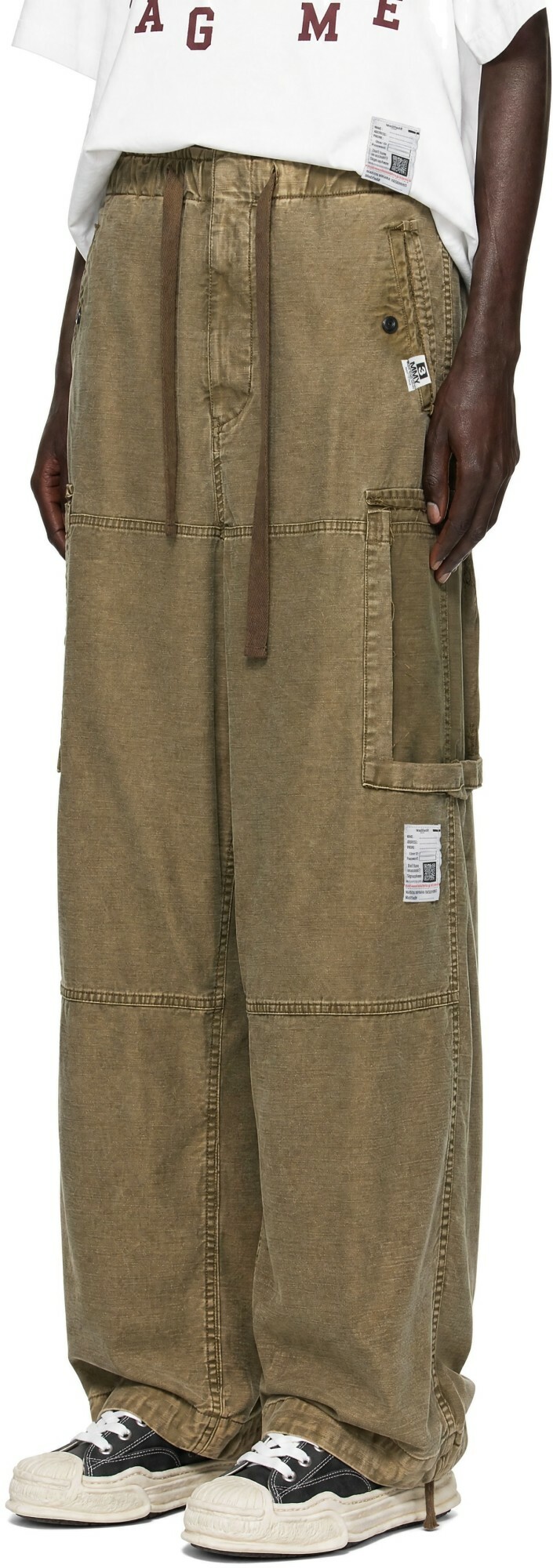 Maison MIHARA YASUHIRO Khaki Cotton Satin Cargo Pants