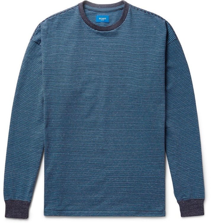 Photo: Beams - Striped Mélange Cotton-Blend Jersey Sweatshirt - Men - Blue