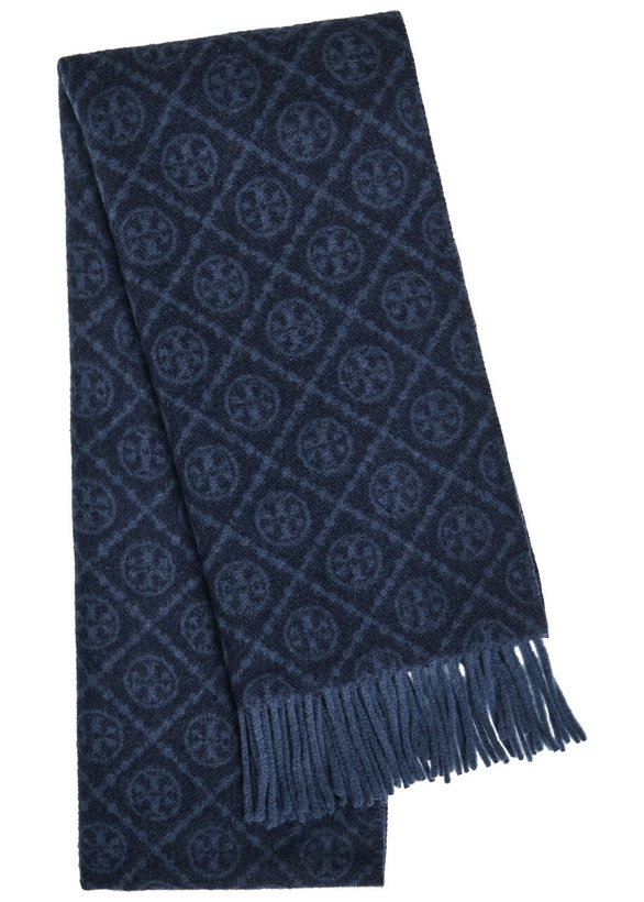 Photo: Tory Burch Logo-monogrammed Wool and Cashmere-blend Scarf - Navy - One Size