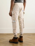 Greg Lauren - Tapered Cropped Paint-Splattered Cotton-Canvas Drawstring Cargo Trousers - Neutrals