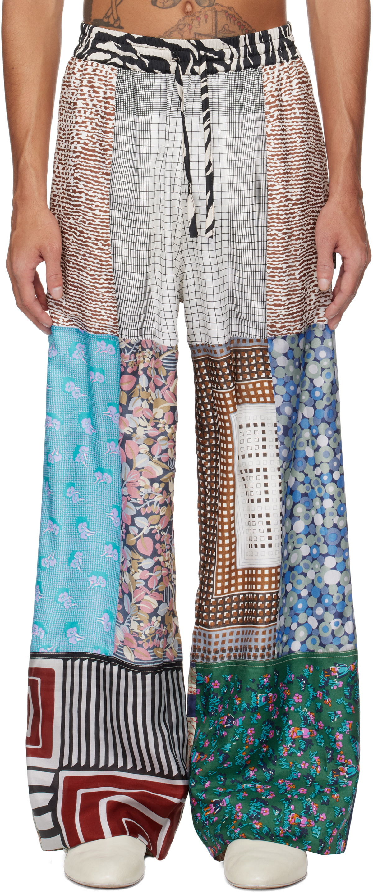 Marine Serre Multicolor Regenerated Silk Scarves Drawstring Sweatpants