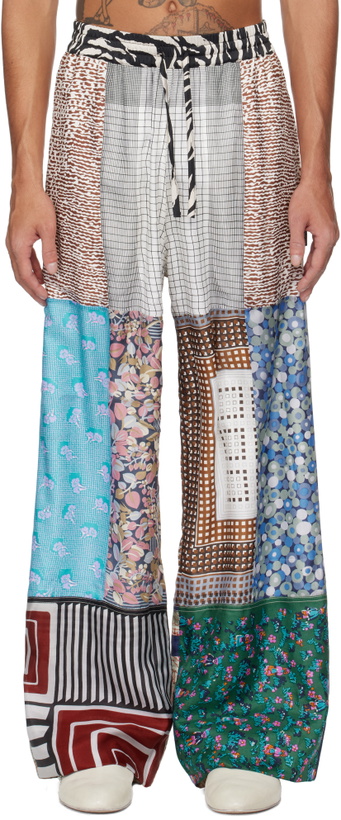 Photo: Marine Serre Multicolor Regenerated Silk Scarves Drawstring Sweatpants