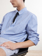 SAINT LAURENT - Logo-Embroidered Striped Cotton-Poplin Shirt - Blue