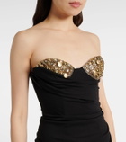 Area Embellished draped jersey bustier dress