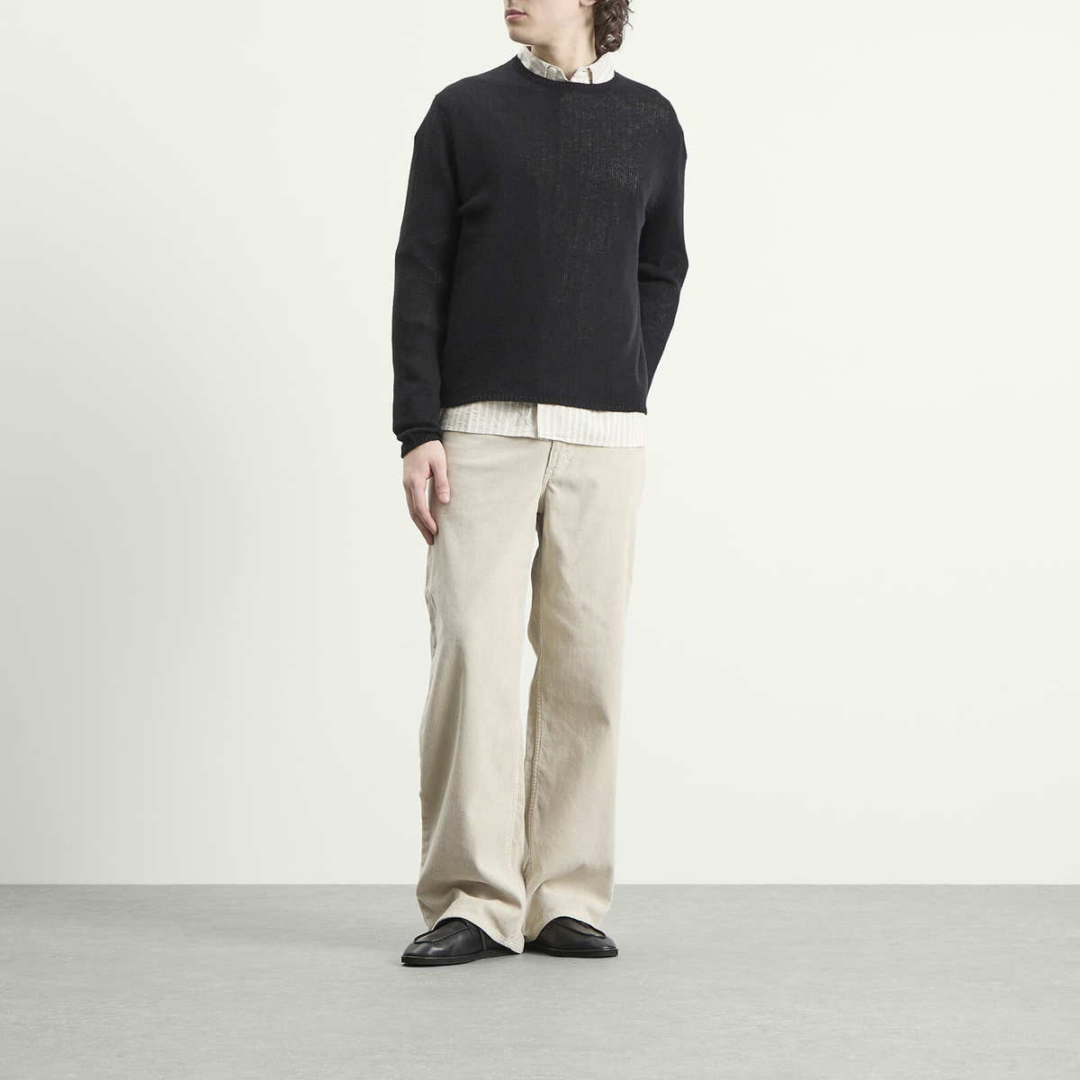 Auralee Men's Garment-Dyed Corduroy Wide Pants in White Khaki