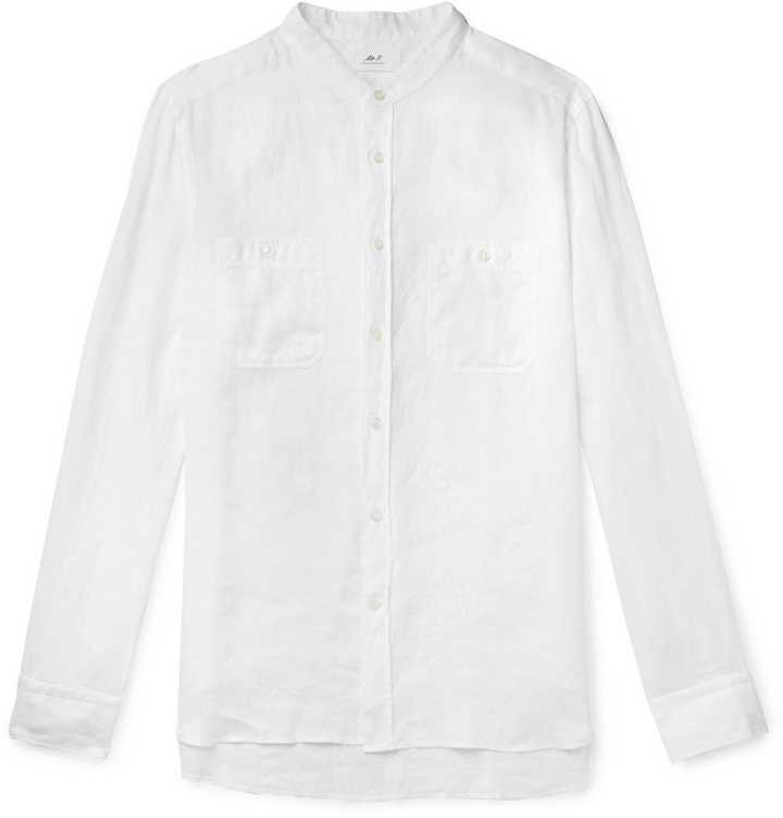 Photo: Mr P. - Grandad-Collar Linen Shirt - White