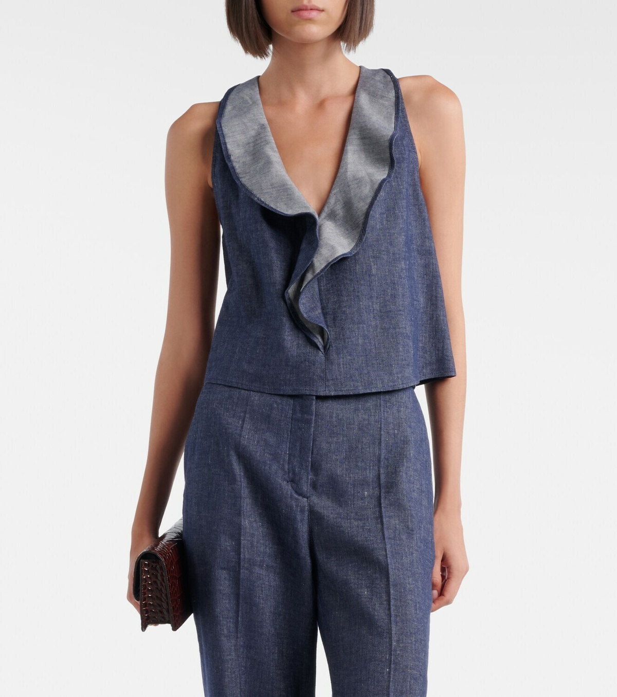 Dorothee Schumacher Fluid Denim ruffled crop top