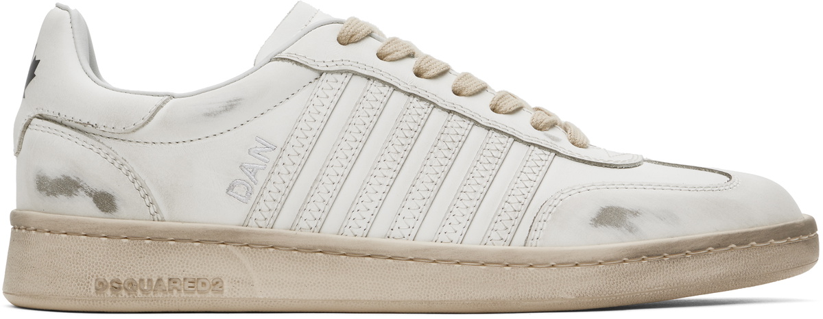 スニーカー D SQUARED2 White leather Boxer sneakers Dsquared2 - BOXER SNEAKERS (ホワイト) ロゴ レザースニーカー