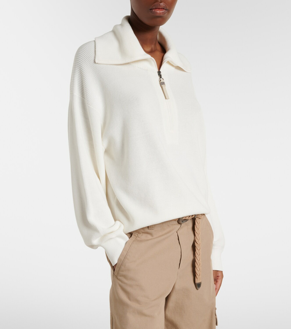 Brunello Cucinelli Monili oversized cotton half-zip sweater