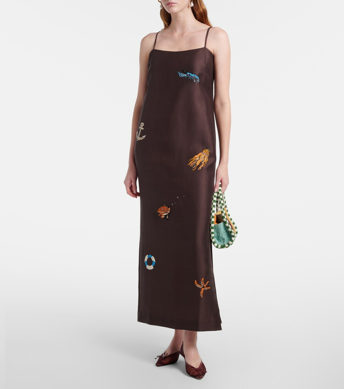 Alémais Embellished printed linen-blend maxi dress