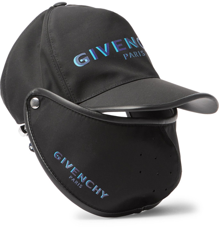 Photo: Givenchy - Leather-Trimmed Logo-Print Nylon Baseball Cap with Mask - Blue