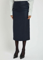 Blaze Milano Maine Sussex Longuette Wool Midi Skirt Dark Blue