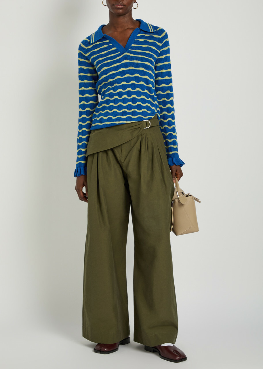 Damson Madder Fabia Cotton-blend Wide-leg Trousers Khaki