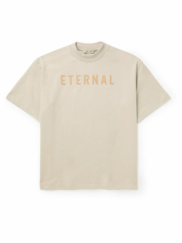 Photo: Fear of God - Logo-Flocked Cotton-Jersey T-Shirt - Neutrals