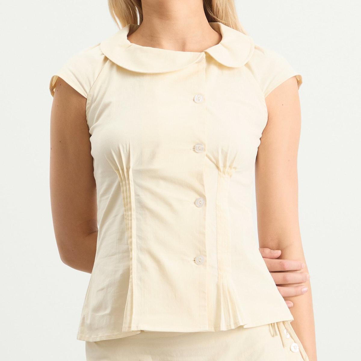 Peachy Den Women's Missy Asymmetric Stretch Blouse Presented by END. in Parchment