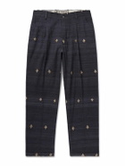 Kartik Research - Straight-Leg Pleated Embroidered Silk Trousers - Gray