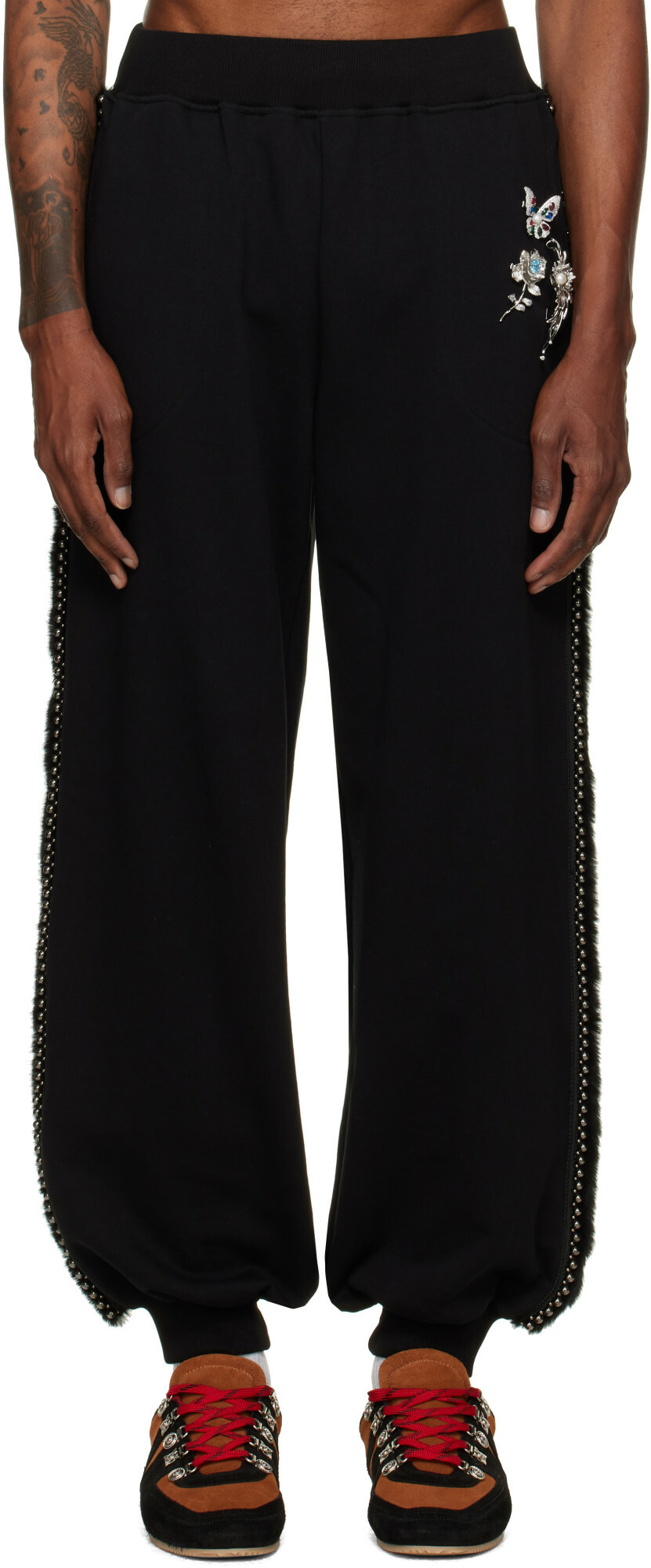 Chopova Lowena Black Fuzzy Pearl Sweatpants