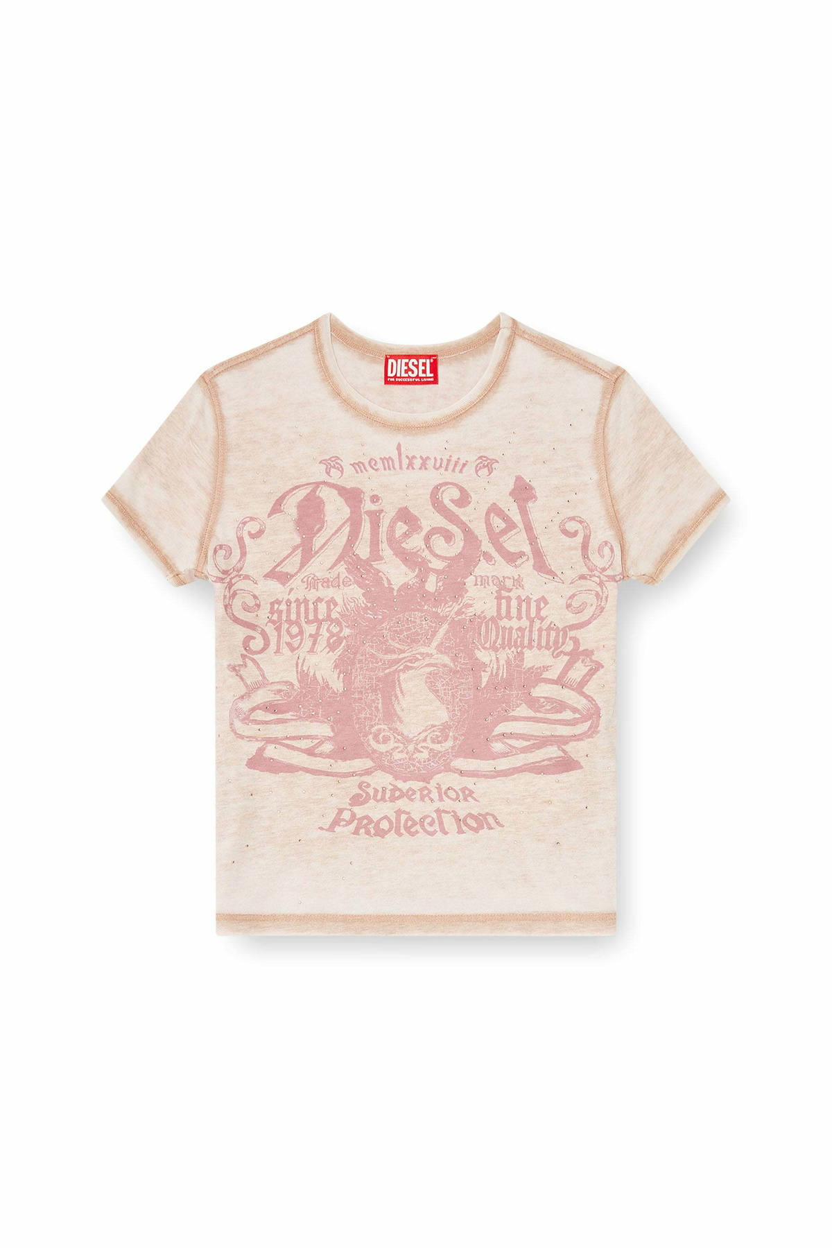 Diesel Slim jersey T-shirt with print and studs - T-Shirts Womens in Pink