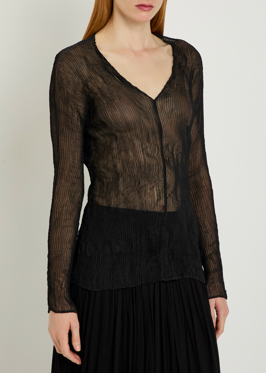 Issey Miyake Twist V-neck Semi-sheer Chiffon top Black