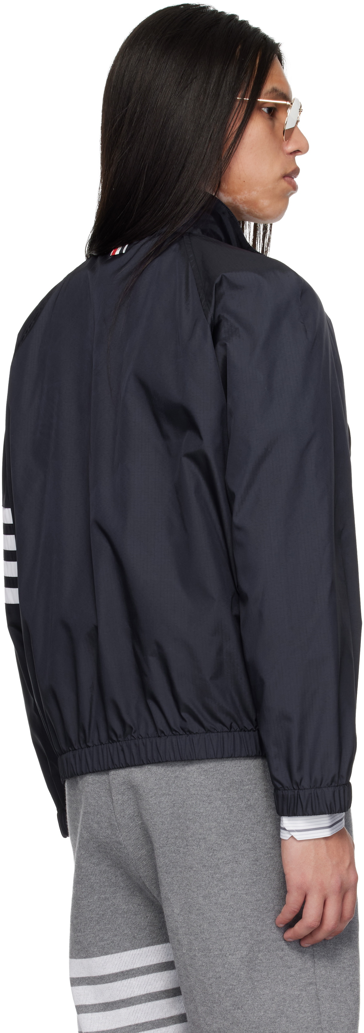 Thom Browne Navy Shiny Ripstop Raglan 4-Bar Track Jacket
