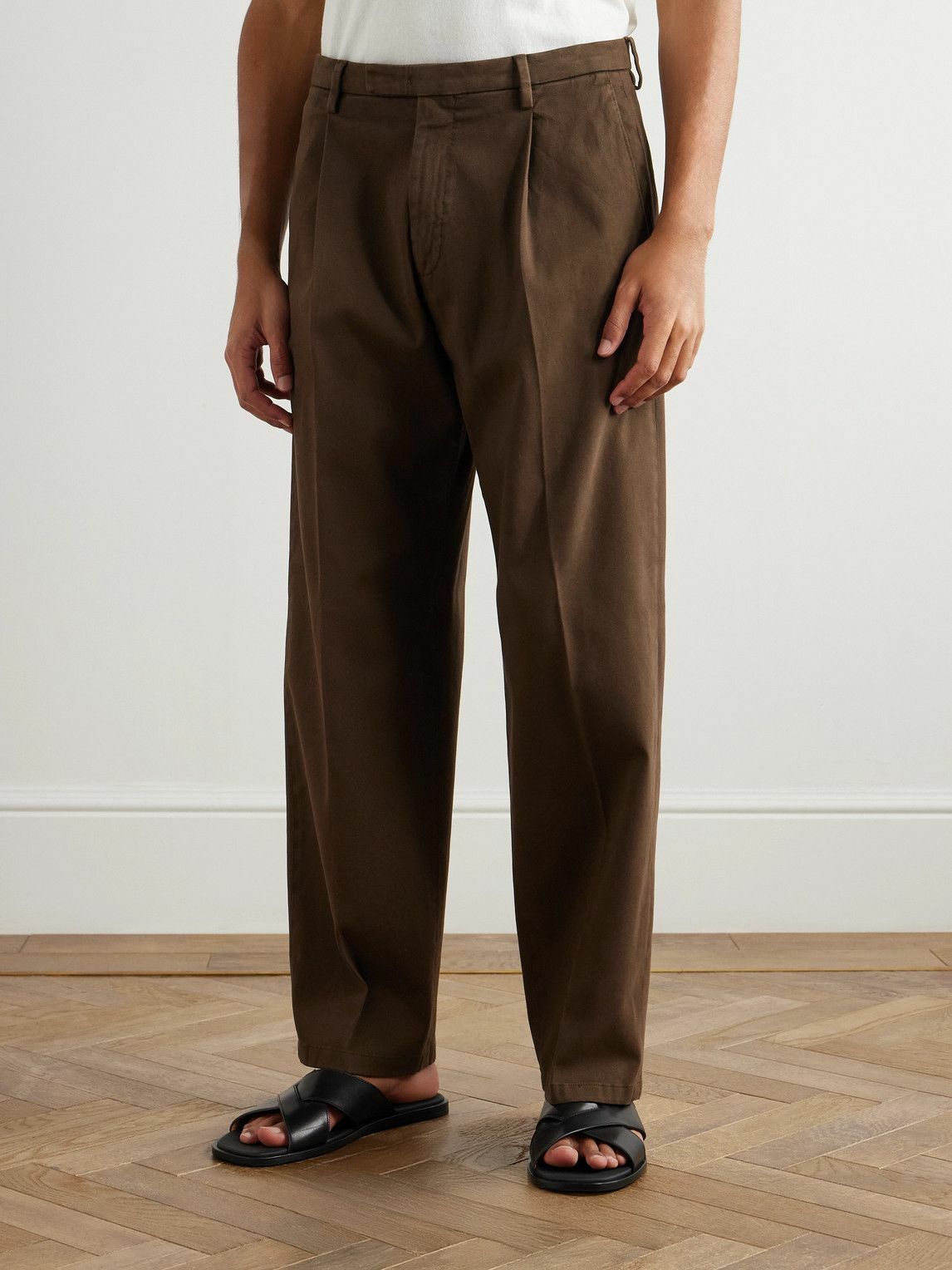 Boglioli - Straight-Leg Garment-Dyed Cotton-Blend Twill Trousers - Brown