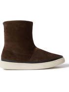 Mulo - Shearling-Lined Leather-Trimmed Waxed-Suede Boots - Brown