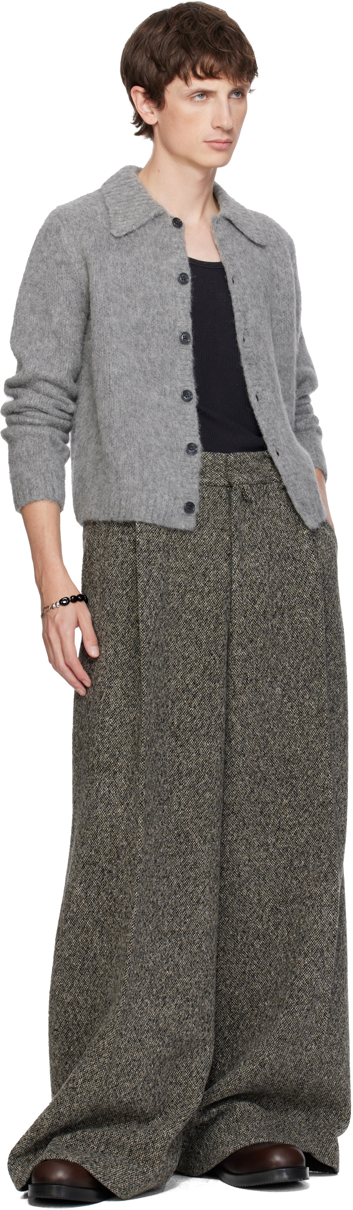 Dries Van Noten Gray Cropped Wool Cardigan