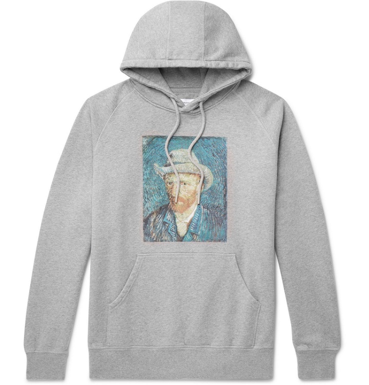 Photo: Pop Trading Company - Van Gogh Printed Fleece-Back Cotton-Jersey Hoodie - Gray