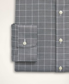 Brooks Brothers Men's Stretch Milano Slim-Fit Dress Shirt, Non-Iron Herringbone Glen Plaid Ainsley Collar | Black
