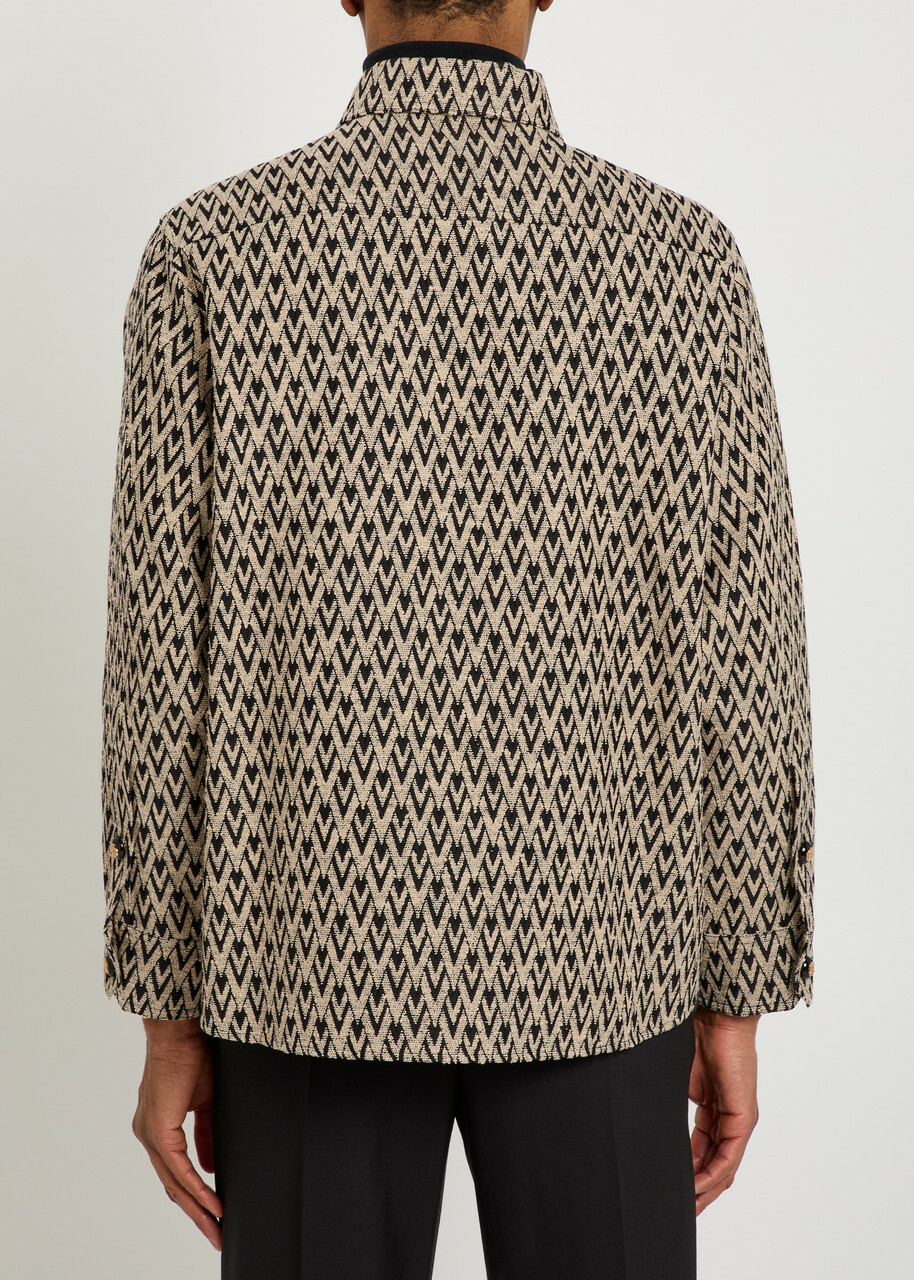 Valentino Garavani Chevron Cotton and Silk-blend Overshirt Beige