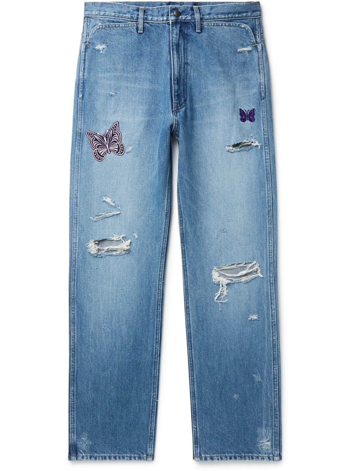 Needles - Straight-Leg Embellished Distressed Jeans - Blue Needles
