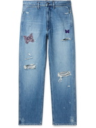 Needles - Straight-Leg Embellished Distressed Jeans - Blue