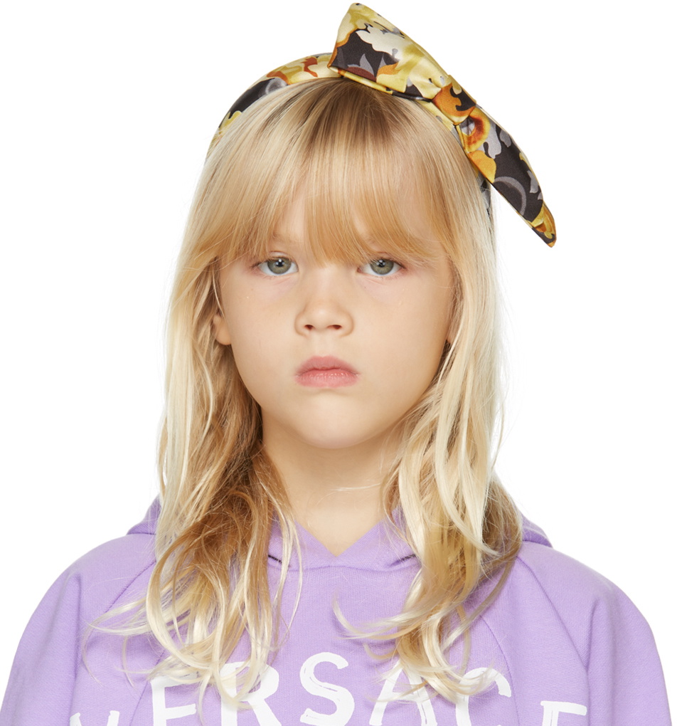 NEW WITH TAGS Versace Kids\' Baroccoflage Headband Yellow Grey Black VERSACE KIDS Baroque Print Headband Black – MAISONDEFASHION.COM main image 3