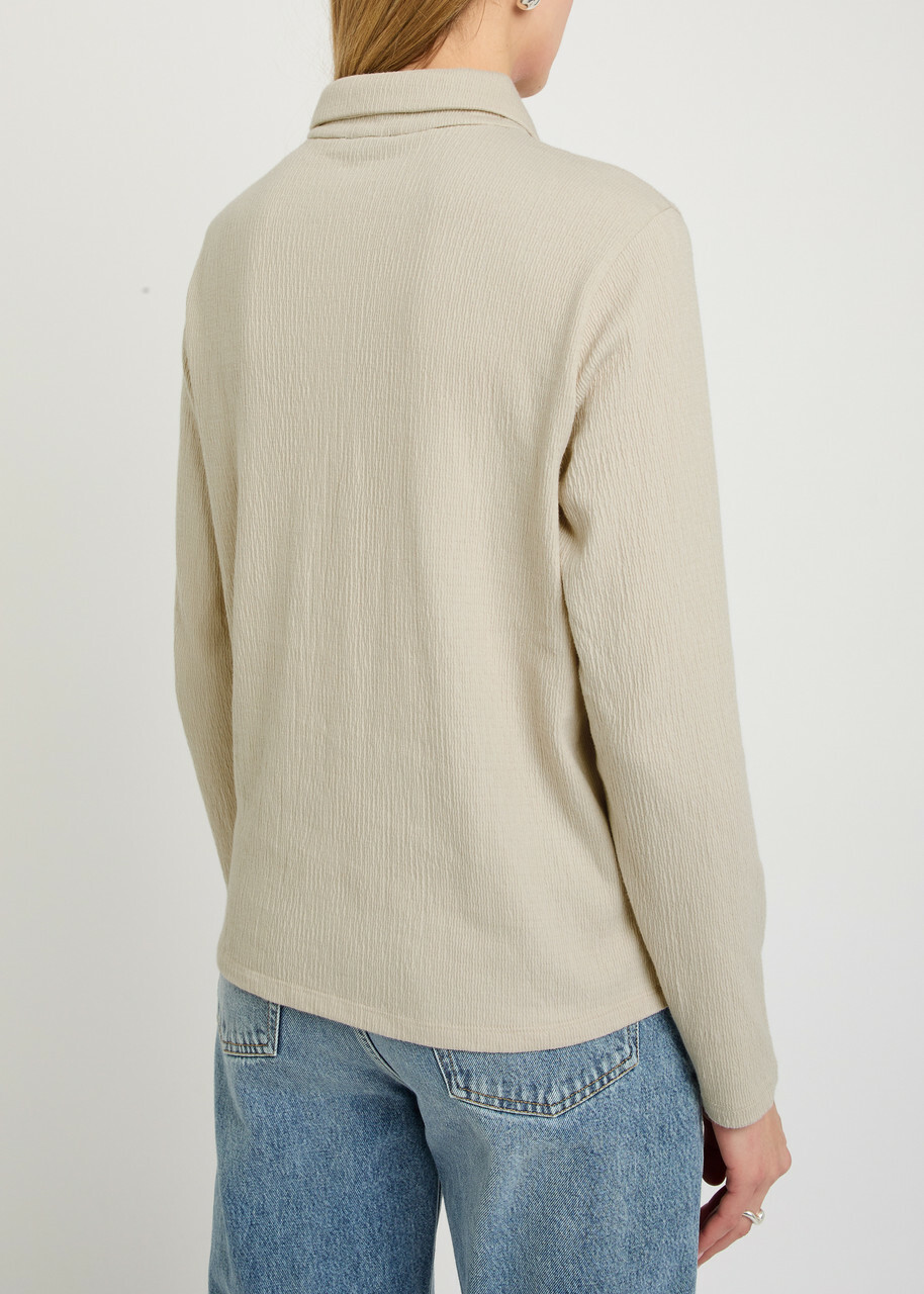 Eileen Fisher Henley Textured Cotton-blend Polo Shirt Beige