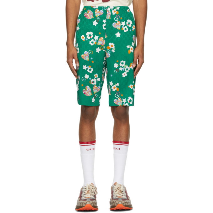 Photo: Gucci Green Silk GG Graphic Shorts