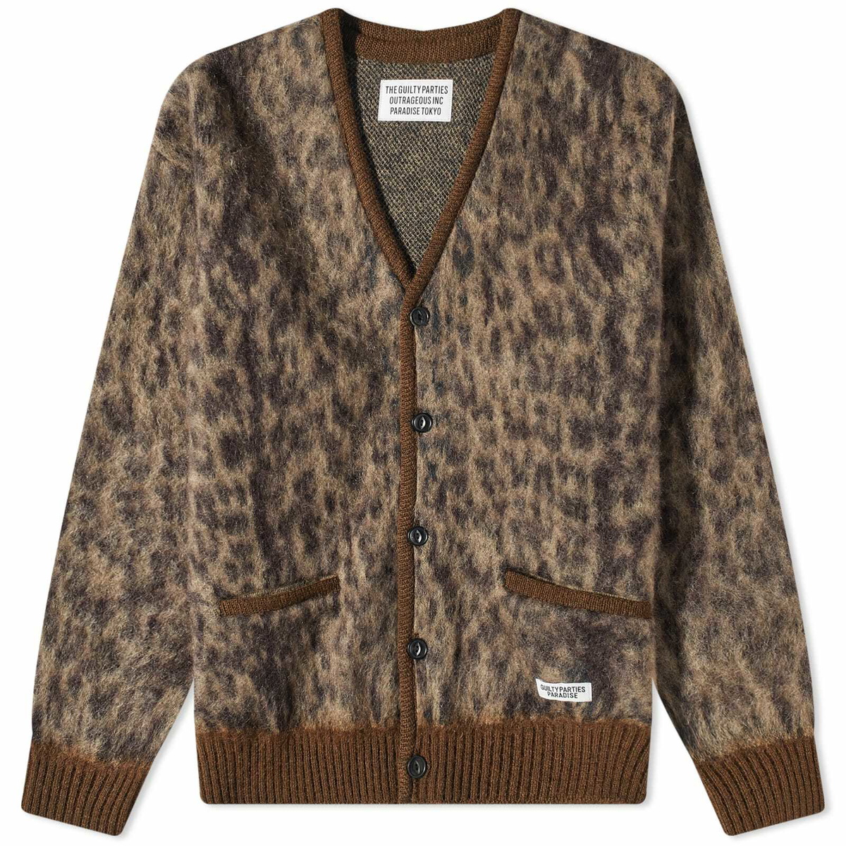 Wacko Maria Men's Leopard Mohair Cardigan in Beige