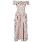 Shrimps Women's Off Shoulder Frill Pocket Check Midi Dress in Pearl Pink/Brown Check