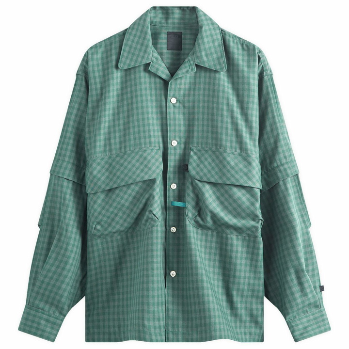 Photo: DAIWA Men's Tech Sports Open Collar Shirt in Dark Green Check