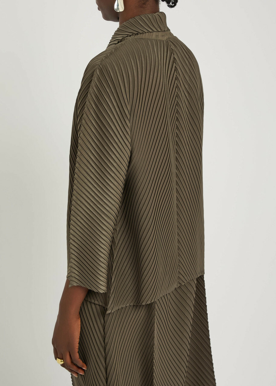 Issey Miyake Pleated Satin-plissé Cardigan Khaki