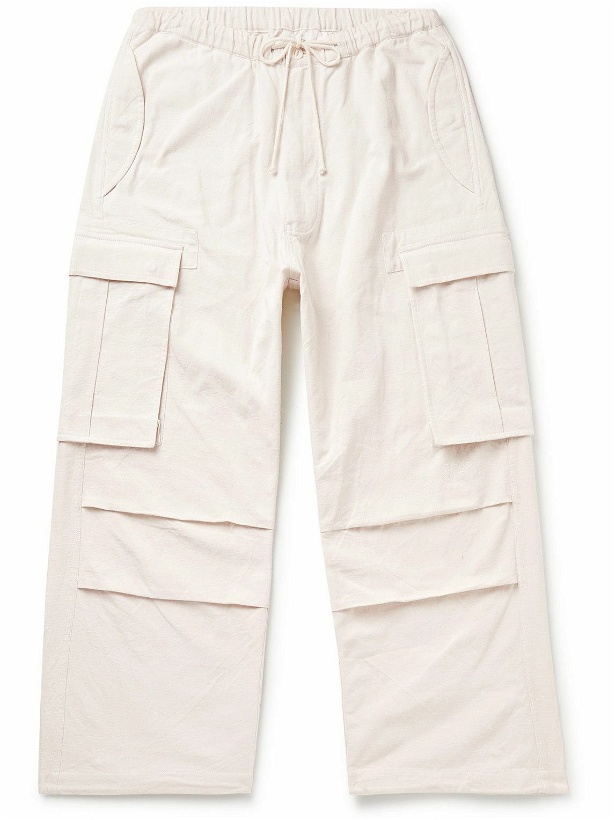 Photo: Story Mfg. - Peace Straight-Leg Embroidered Slub Organic Cotton-Canvas Cargo Trousers - Neutrals