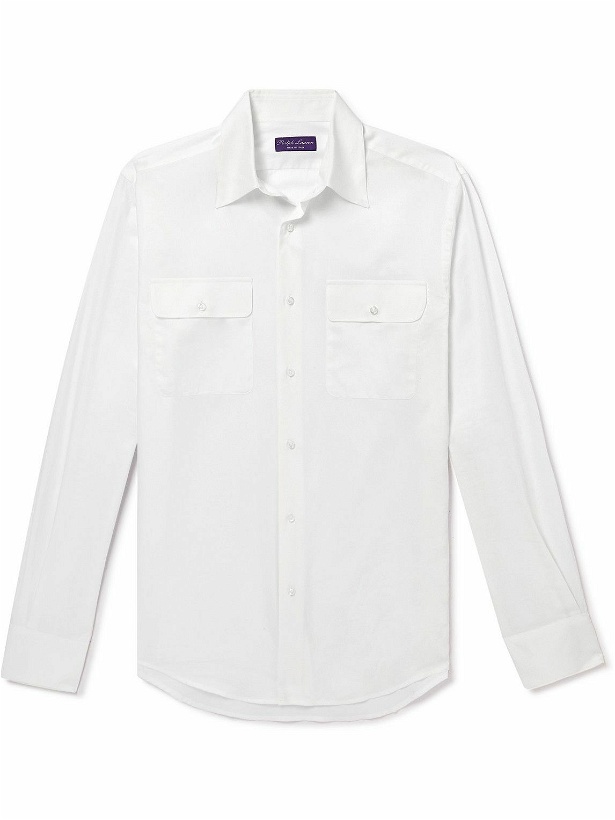 Photo: Ralph Lauren Purple label - Herringbone Cotton-Flannel Shirt - White